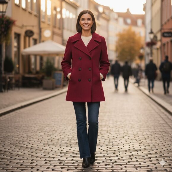 Talbots Vintage 100% Wool Red Peacoat Double Breasted Pockets Size 6p - Picture 4 of 7